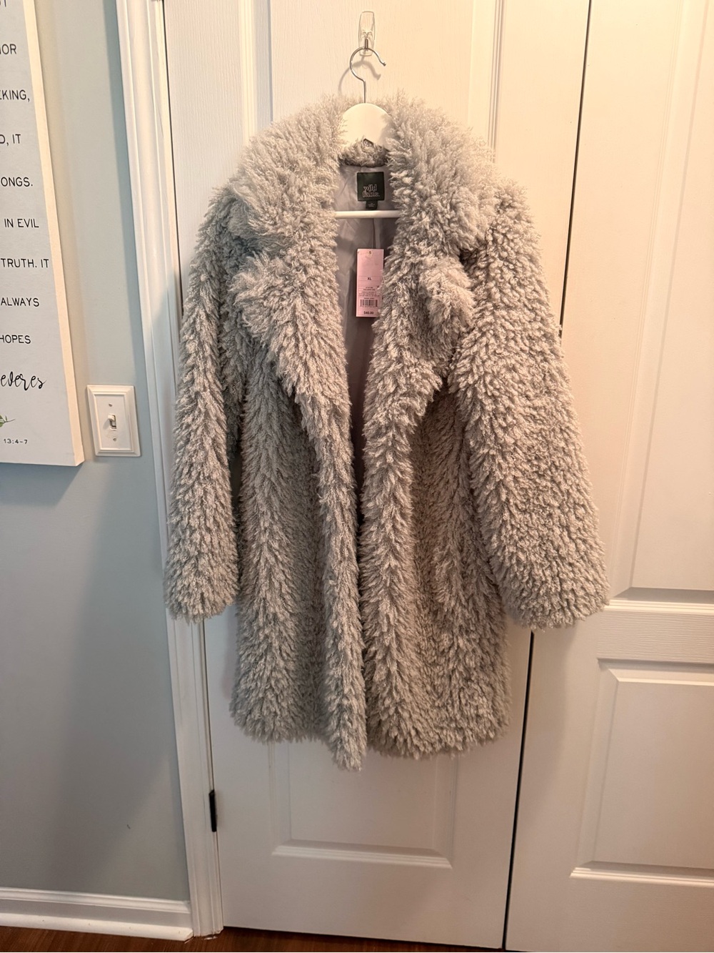 Wild Fable Shaggy Faux Fur Open Front Teddy Coat Sz XL